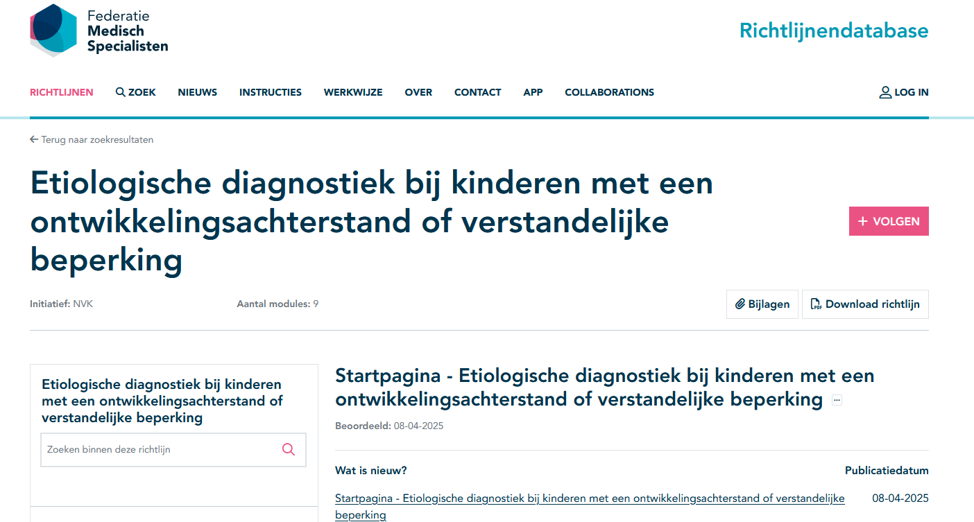 Nieuwe richtlijn Etiologische diagnostiek bij kinderen met een ontwikkelingsachterstand of verstandelijke beperking